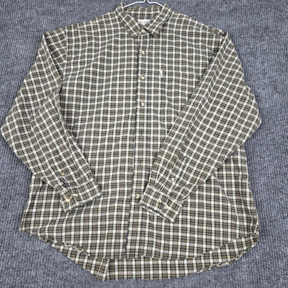 BKE 67 Mens XXL Plaid Button Down Shirt‎ Green Yellow Navy Long Sleeve 26220